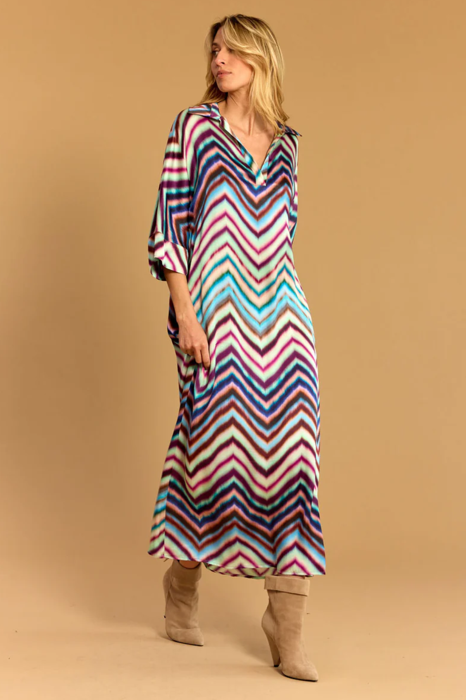 Lauren Vidal Silma Zig Zag Midi Dress