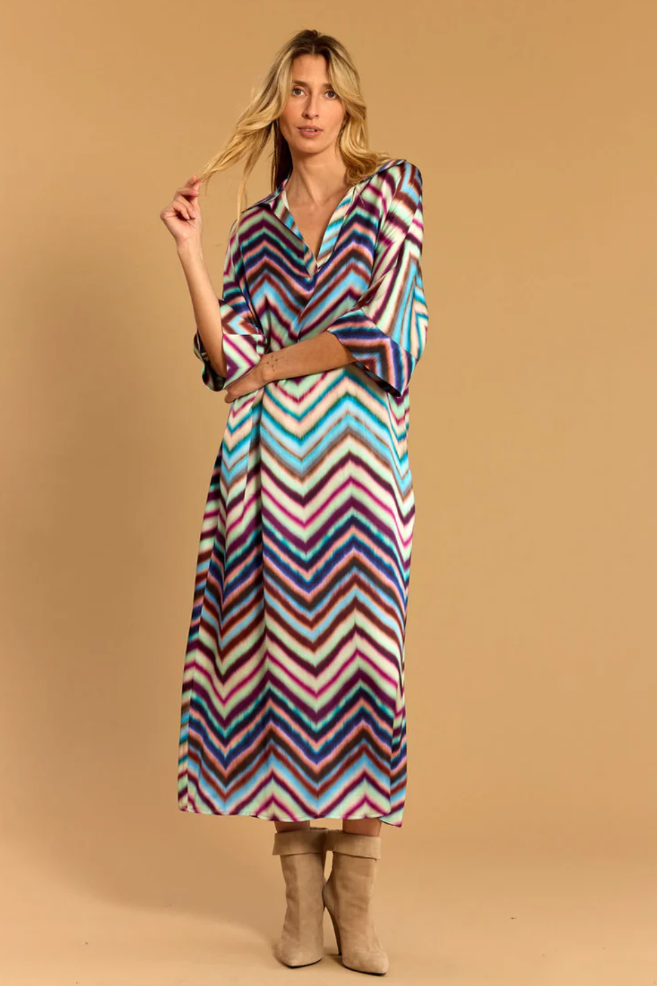 Lauren Vidal Silma Zig Zag Midi Dress