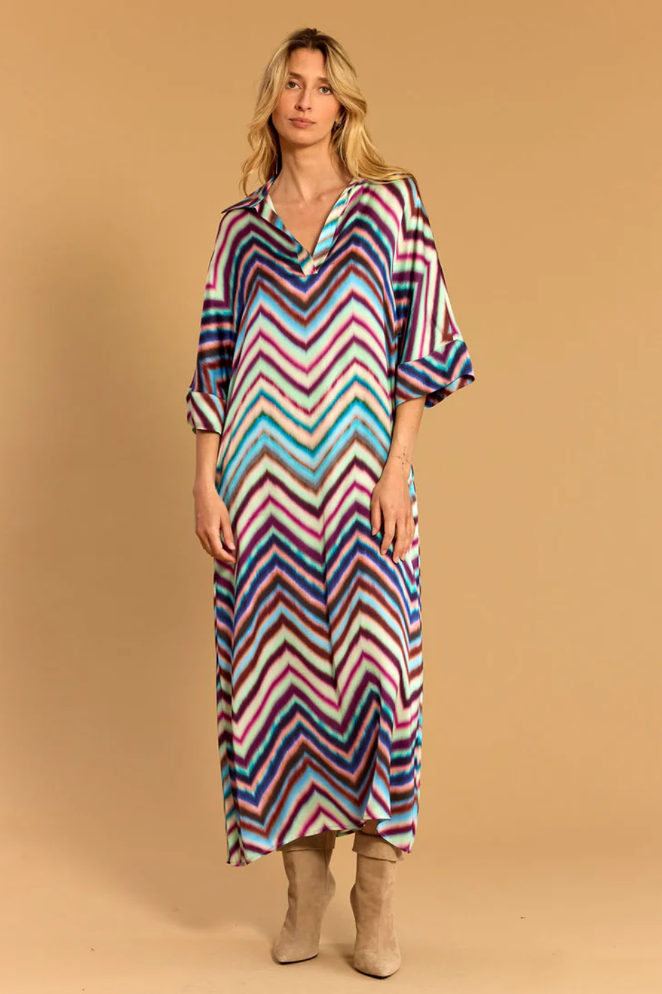 Lauren Vidal Silma Zig Zag Midi Dress