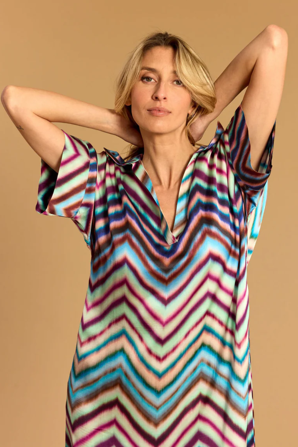 Lauren Vidal Silma Zig Zag Midi Dress