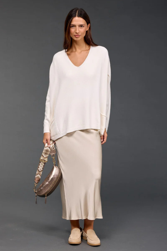 Lauren Vidal Clea V-Neck Poncho | Ecru