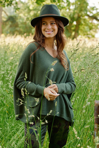 Lauren Vidal Clea V-Neck Poncho | Green