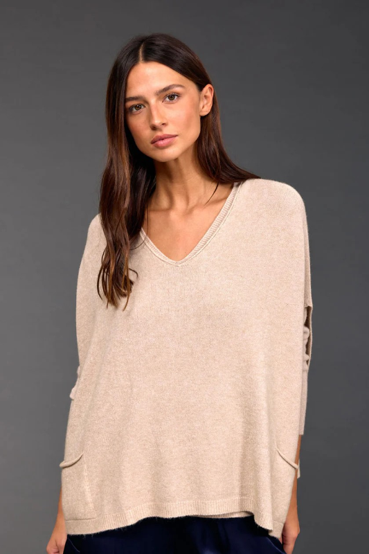 Lauren Vidal Clea V-Neck Poncho | Sable