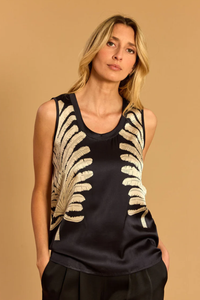 Lauren Vidal Vika Night Printed Cropped Tank Top | Black