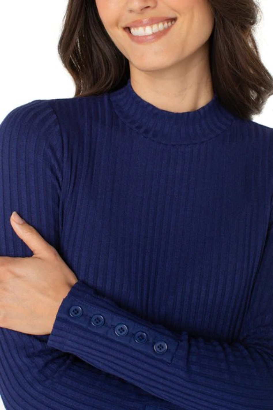 Liverpool Long Sleeve Mock Neck Rib Knit Top in Maritime Navy