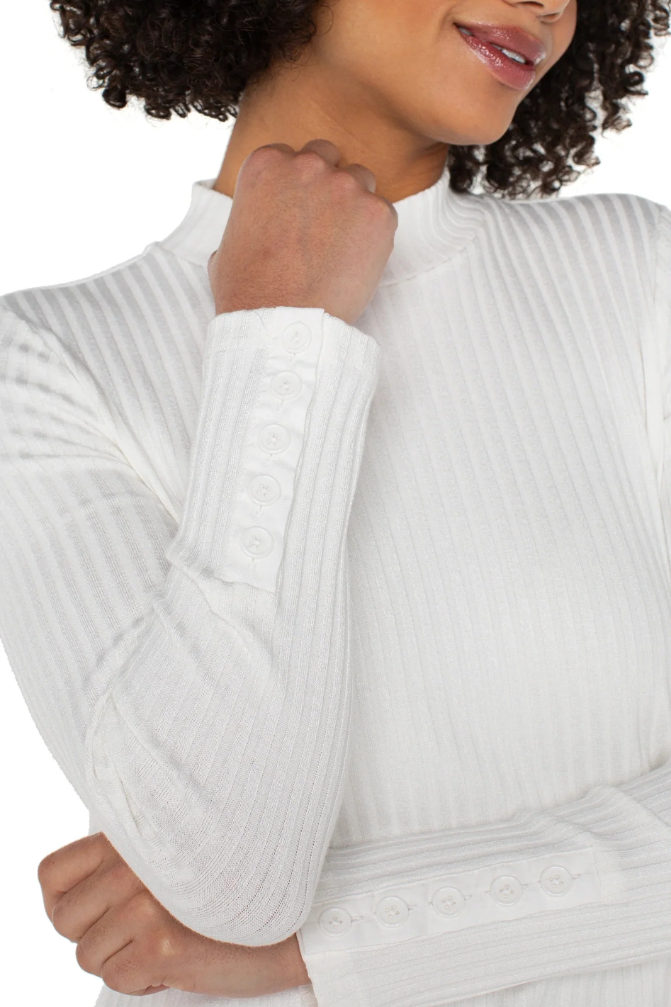 Liverpool Long Sleeve Mock Neck Rib Knit Top | Snow