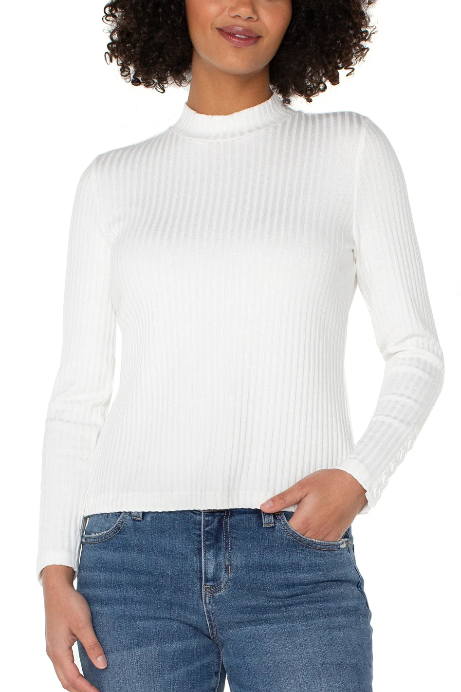 Liverpool Long Sleeve Mock Neck Rib Knit Top in Snow