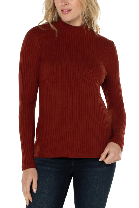Liverpool Mock Neck Long Sleeve Knit Top | Deep Cinnamon