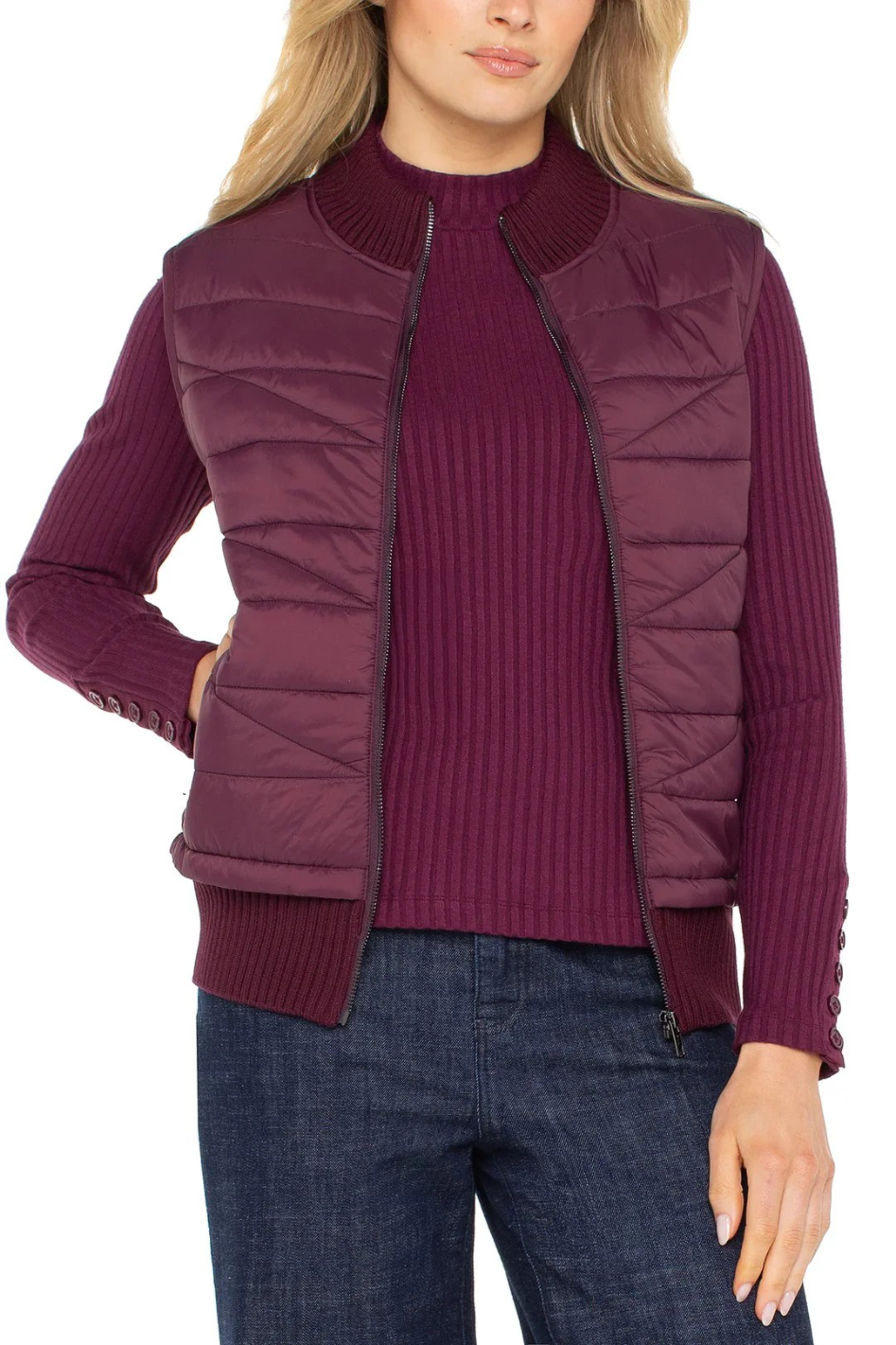 Liverpool Quilted Front Vest in Berry
