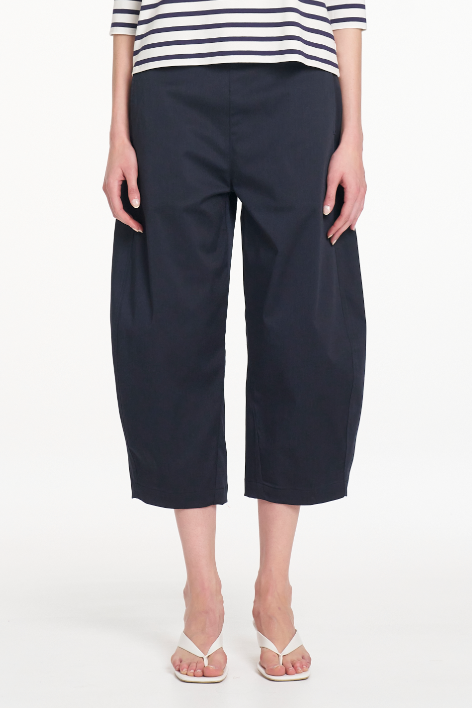 Mela Purdie Crop Barrel Pant in Navy Cotton Panama