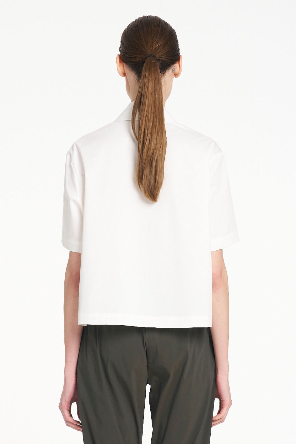 Mela Purdie Crop Shirt in White Cotton Panama