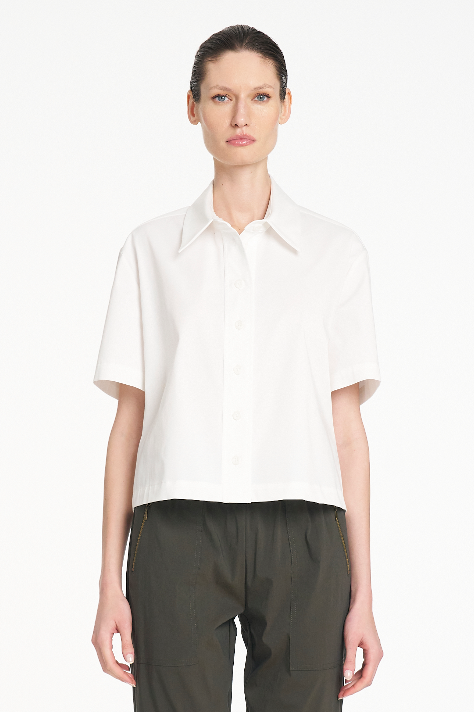 Mela Purdie Crop Shirt in White Cotton Panama