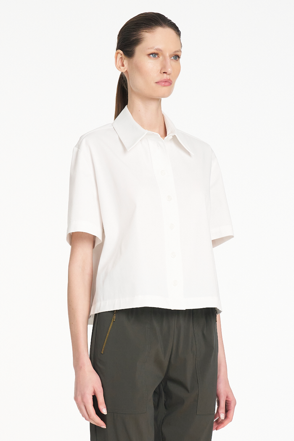 Mela Purdie Crop Shirt in White Cotton Panama