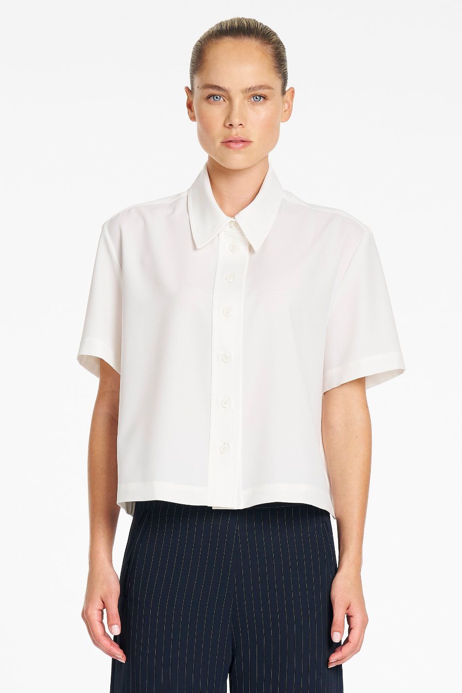 Mela Purdie Crop Shirt | Flex Weave | Chalk