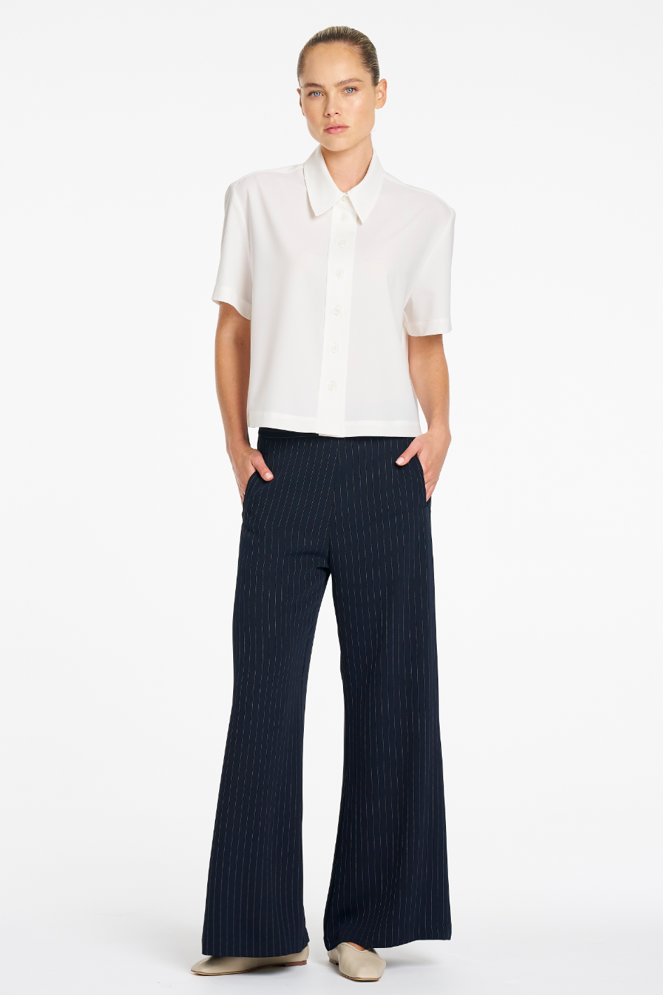 Mela Purdie Crop Shirt | Flex Weave | Chalk