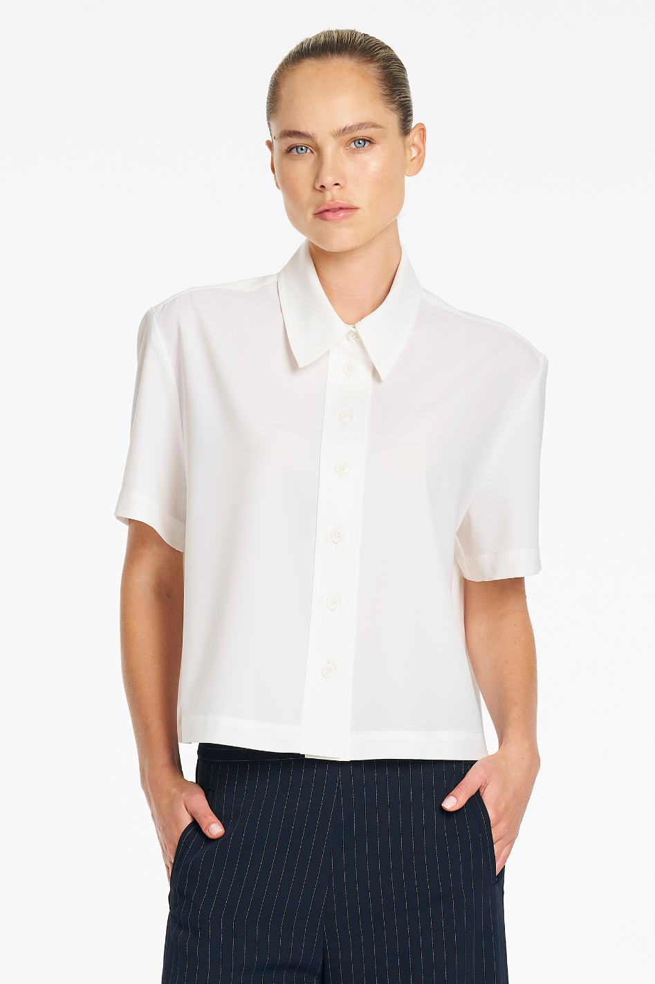 Mela Purdie Crop Shirt | Flex Weave | Chalk