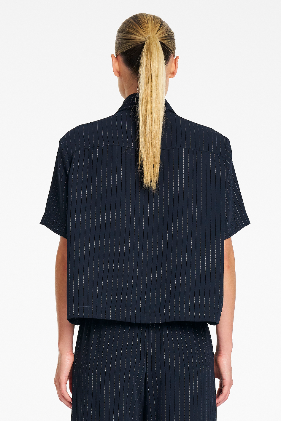 Mela Purdie Crop Shirt in Suit Stripe