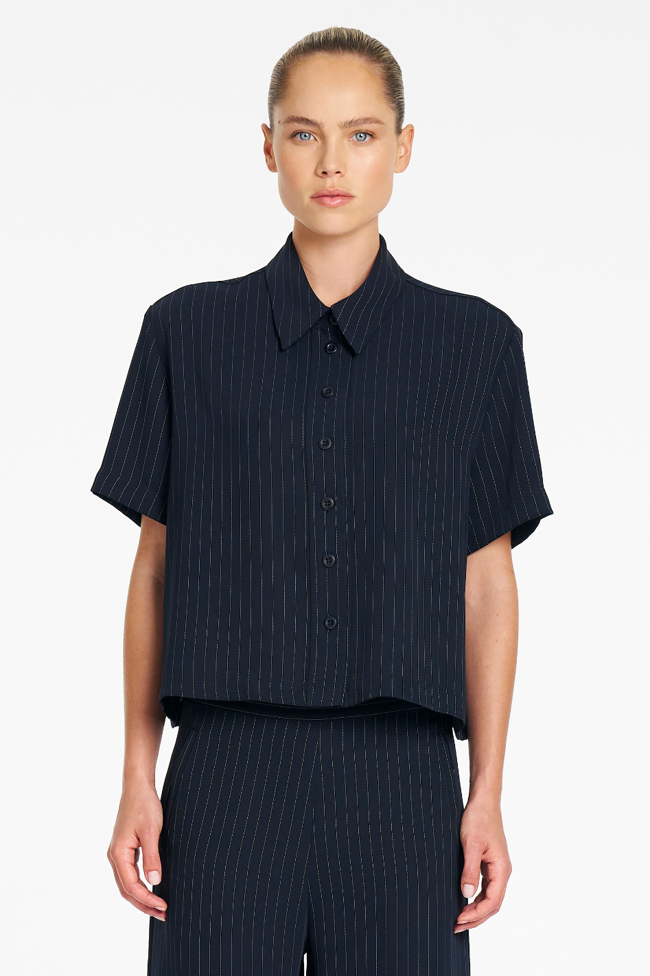 Mela Purdie Crop Shirt in Suit Stripe