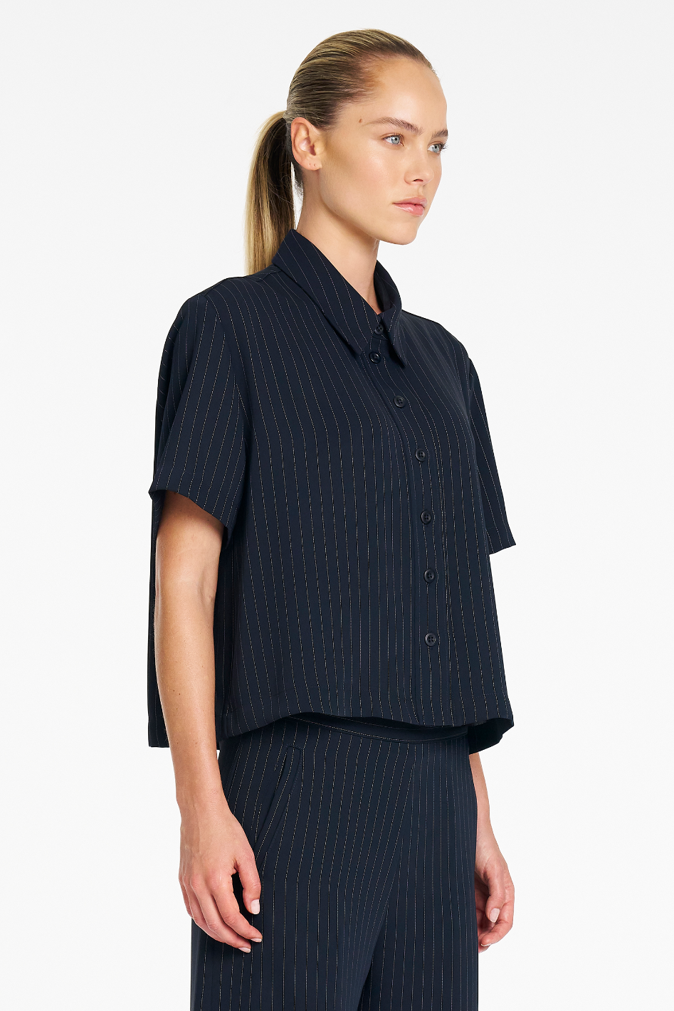 Mela Purdie Crop Shirt in Suit Stripe