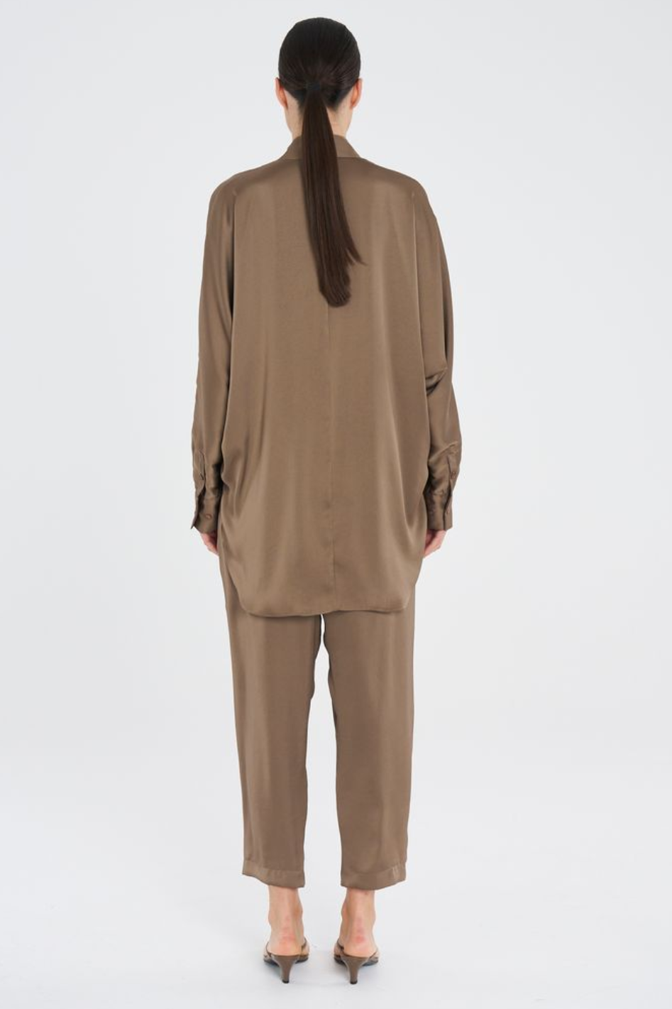 Mela Purdie Dolman Villa Shirt in Mirror Satin Sepia