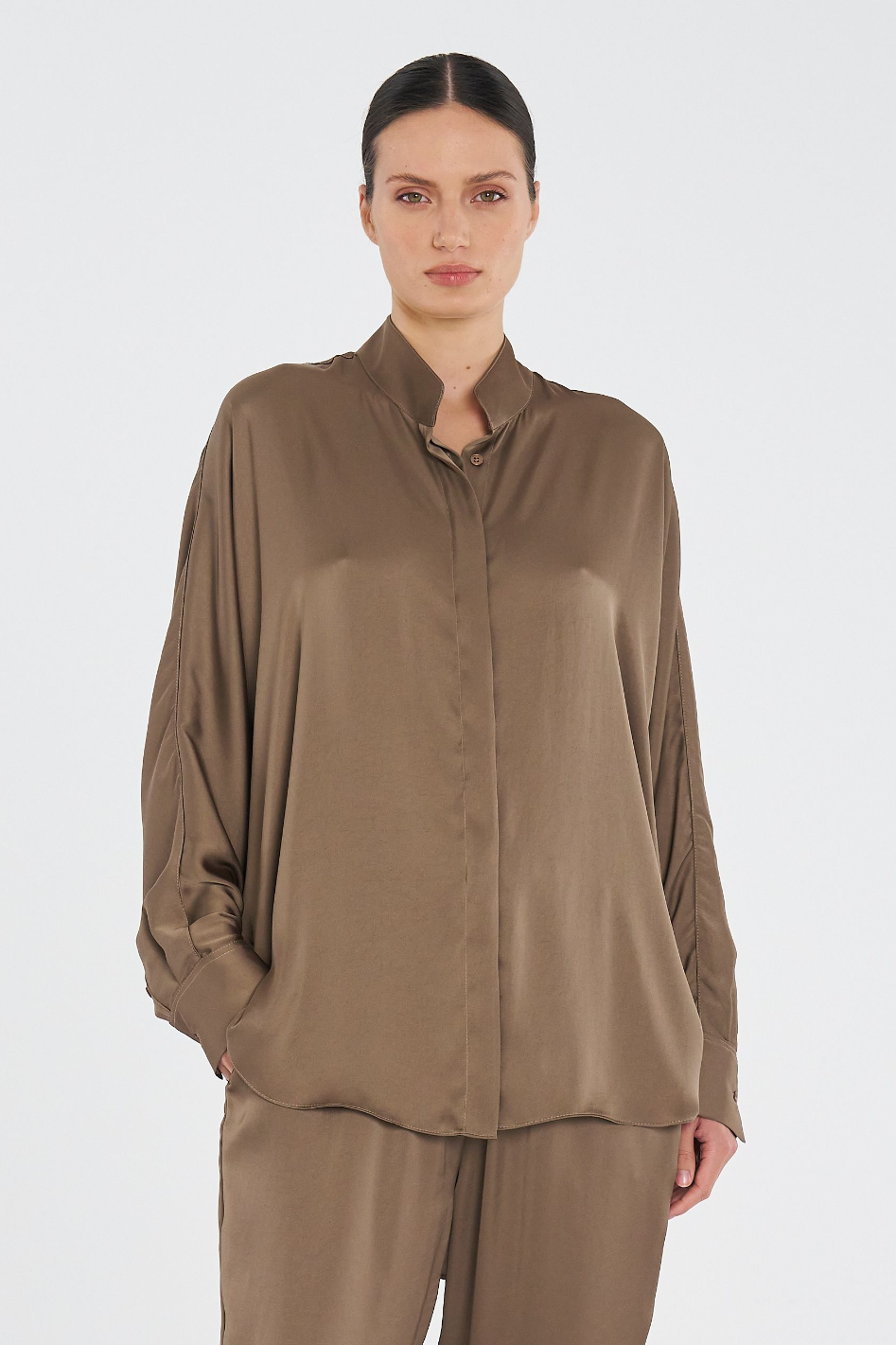 Mela Purdie Dolman Villa Shirt in Mirror Satin Sepia