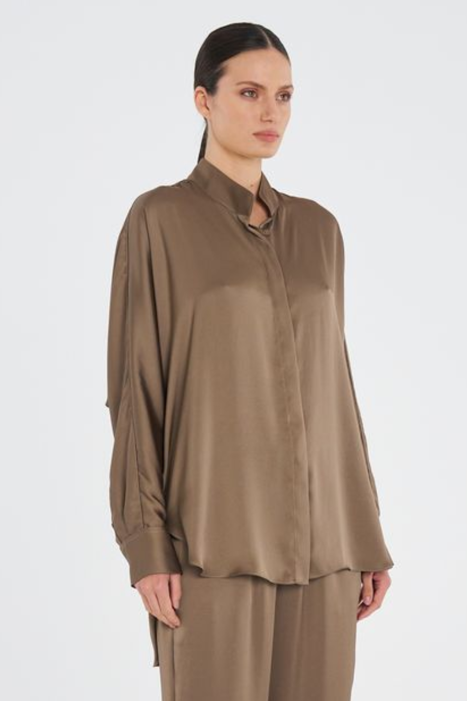 Mela Purdie Dolman Villa Shirt in Mirror Satin Sepia