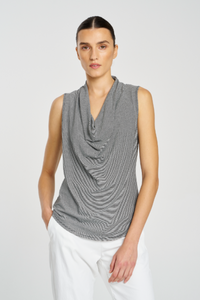 Mela Purdie Drape Shell | Caviar Stripe Jersey | Black/White