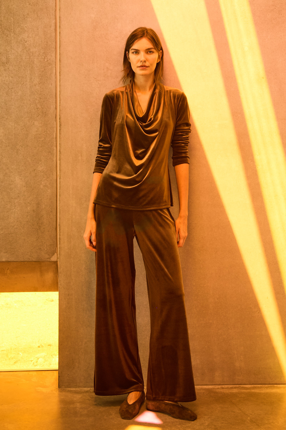 Mela Purdie Palazzo Pant in Stretch Panne Nutmeg