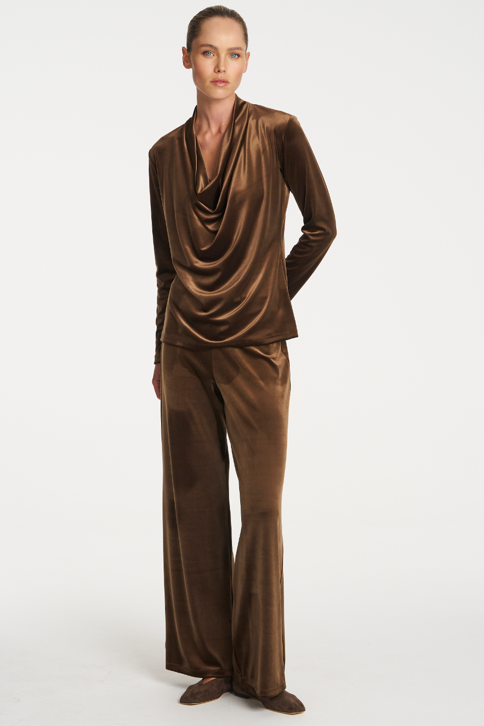 Mela Purdie Palazzo Pant in Stretch Panne Nutmeg