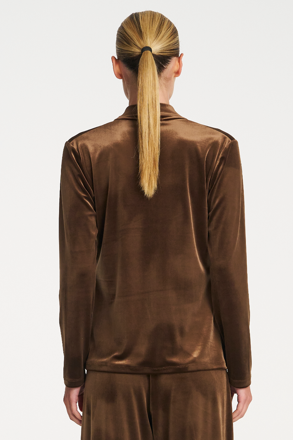 Mela Purdie Drape Top in Stretch Panne Nutmeg