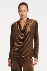 Mela Purdie Drape Top | Stretch Panne | Nutmeg