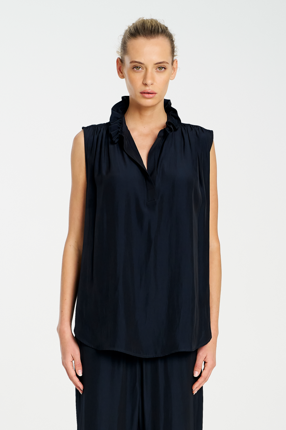 Mela Purdie Frill Neck Tank | Mache | Navy