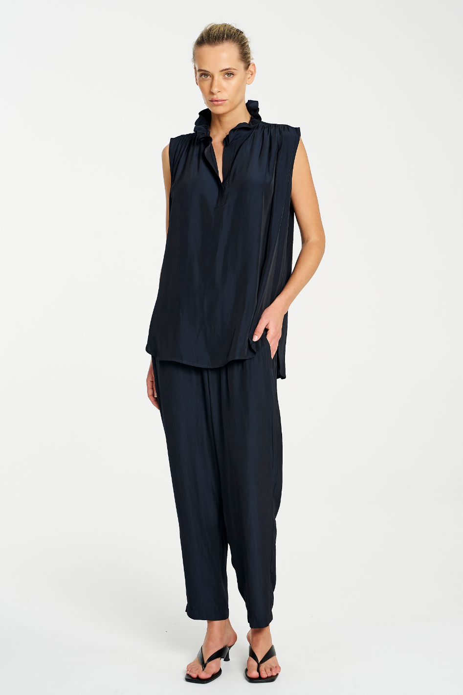Mela Purdie Frill Neck Tank | Mache | Navy