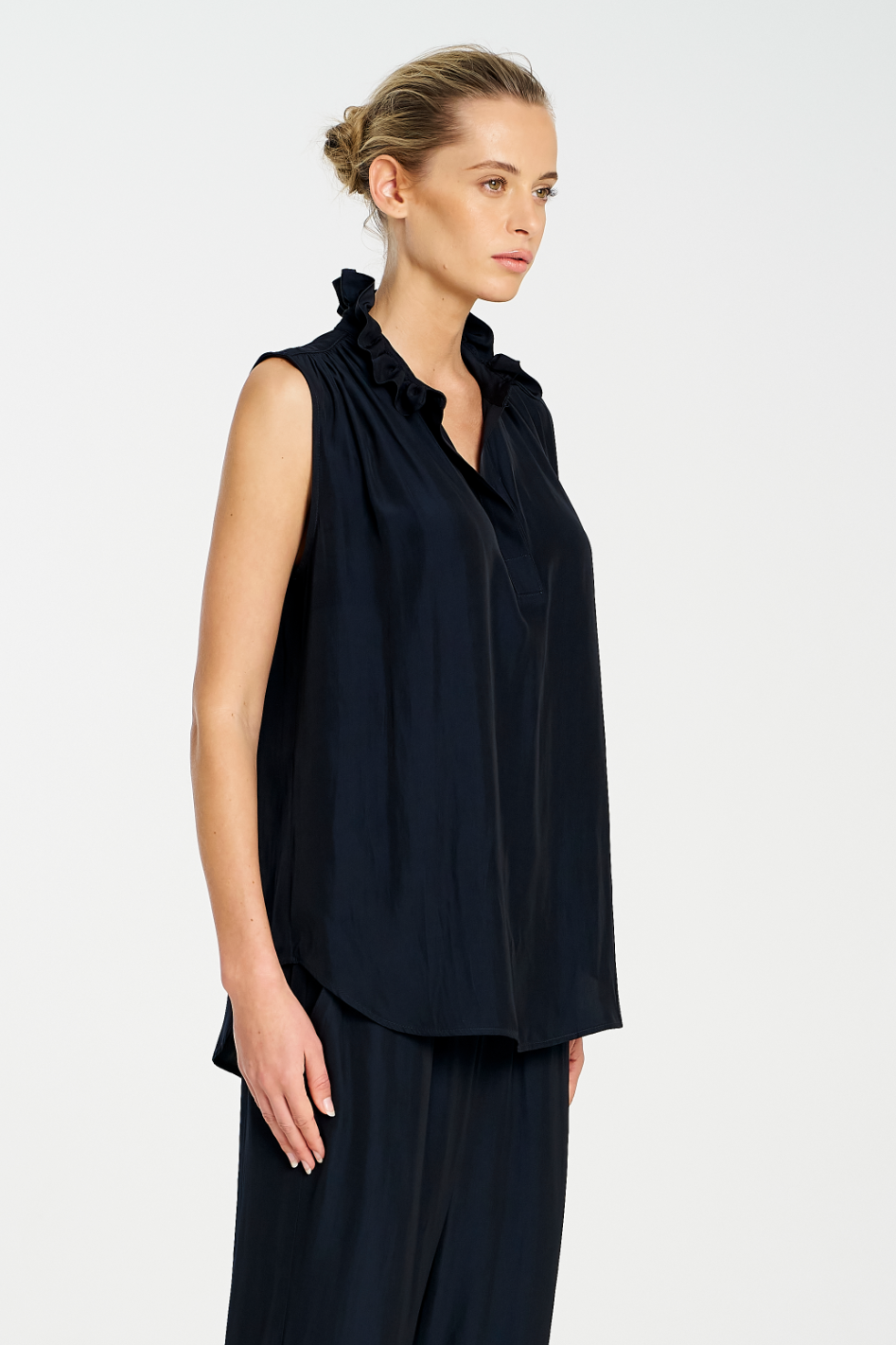 Mela Purdie Frill Neck Tank | Mache | Navy