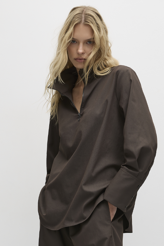 Mela Purdie Half Zip Blouse | Gravitene | Leather Twill