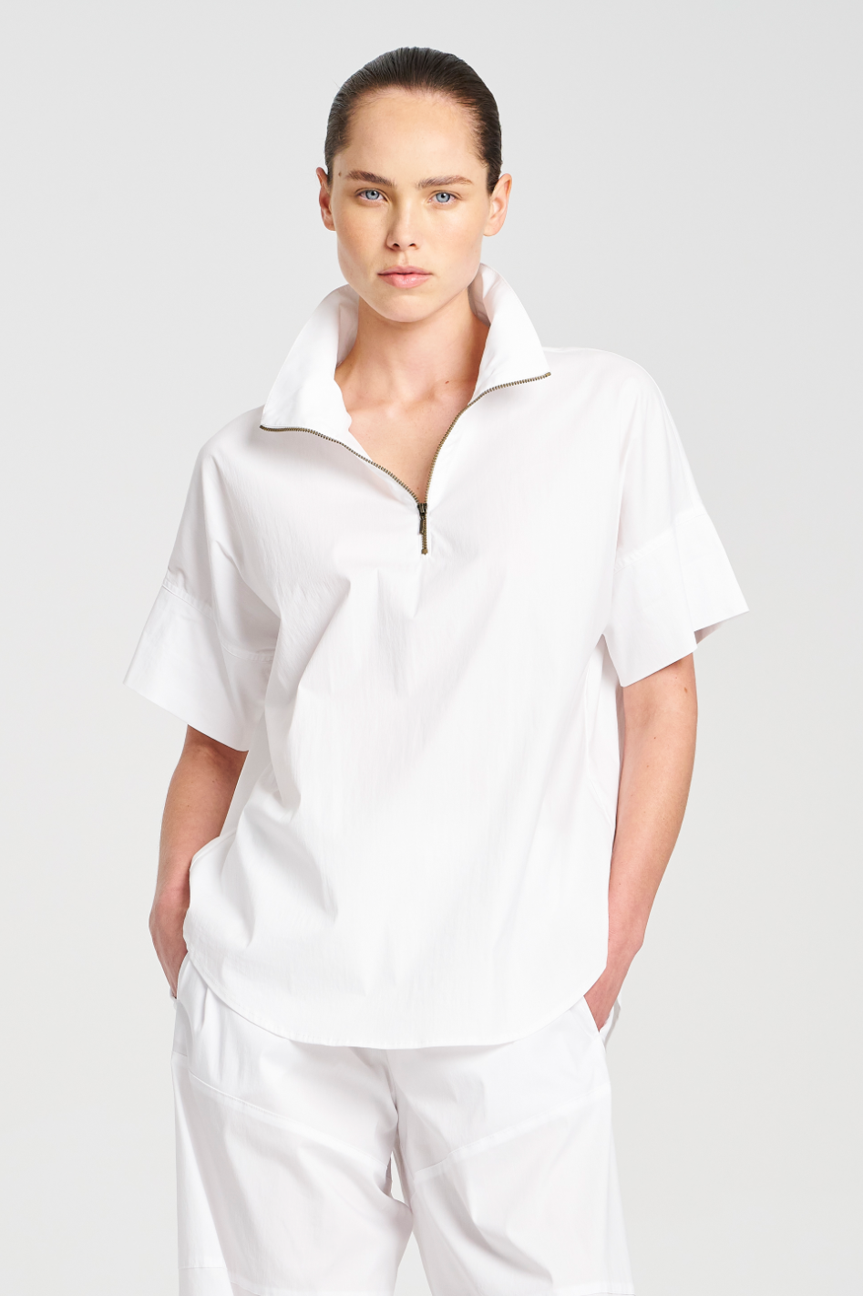 Mela Purdie Half Zip Shirt | Microprene | White