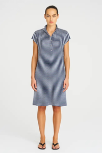 Mela Purdie Henley Dress | Yacht Stripe Jersey | Marine/White