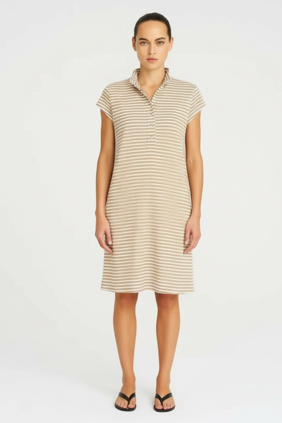 Mela Purdie Henley Dress Yacht Stripe Jersey Saddle/White