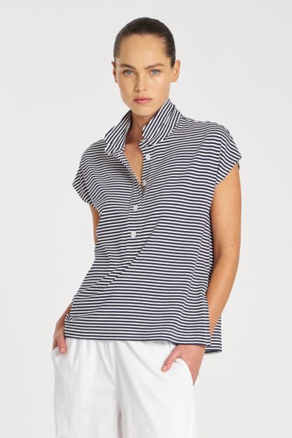 Mela Purdie Henly Tank | Yacht Stripe Jersey | Marine/White