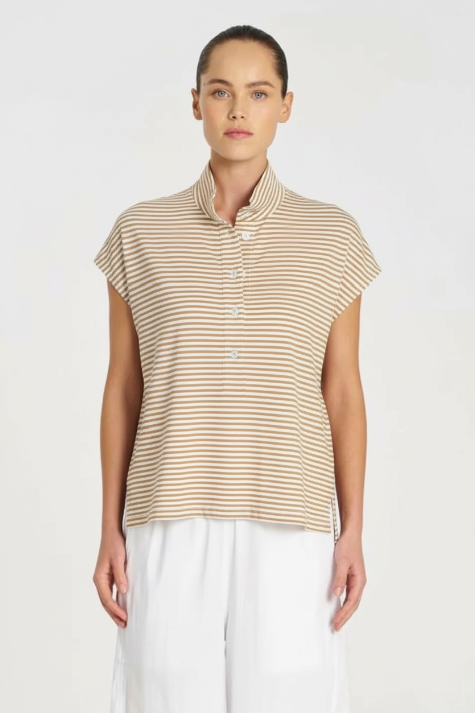 Mela Purdie Henley Tank Yacht Stripe Jersey Saddle/White