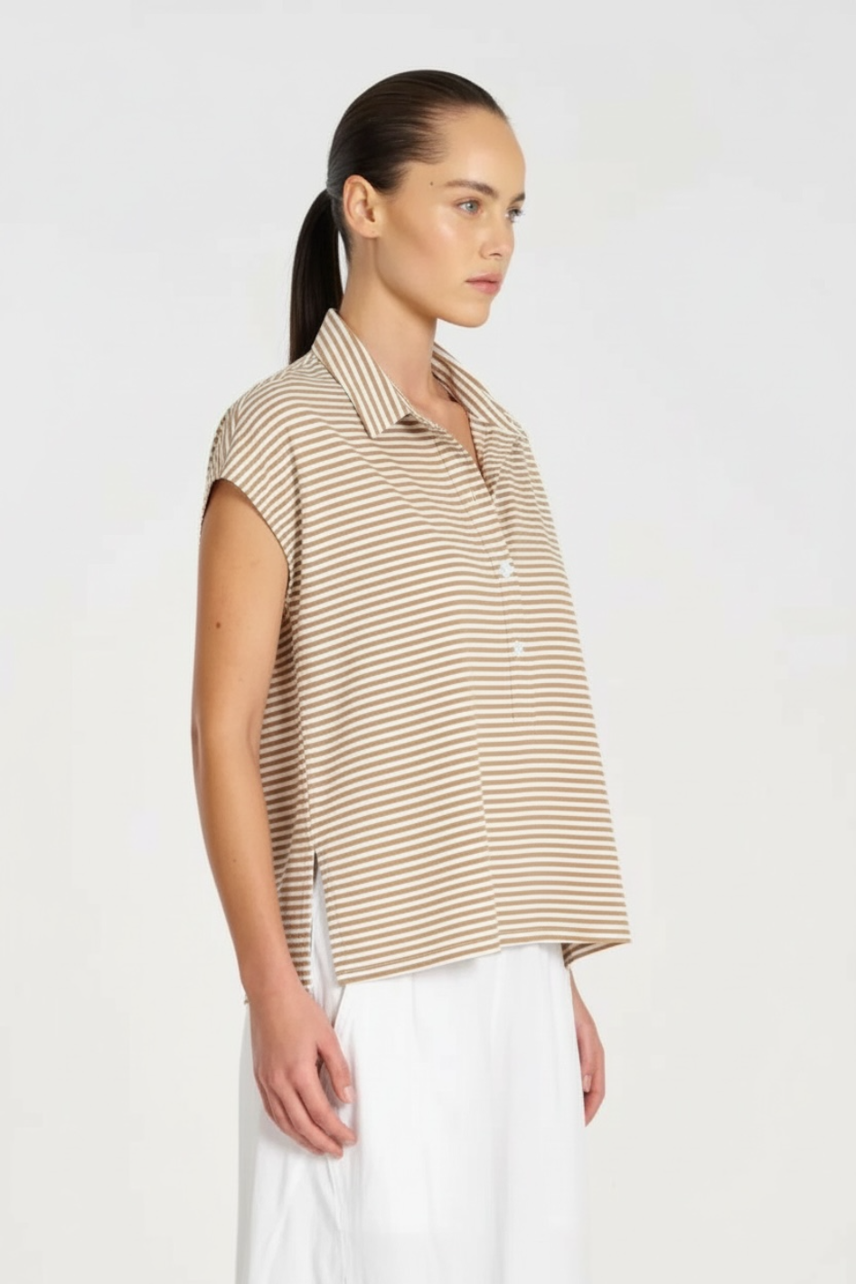 Mela Purdie Henley Tank Yacht Stripe Jersey Saddle/White