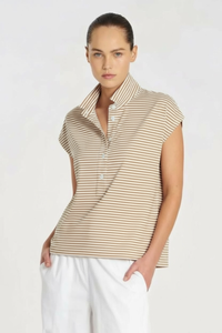 Mela Purdie Henley Tank | Yacht Stripe Jersey | Saddle/White