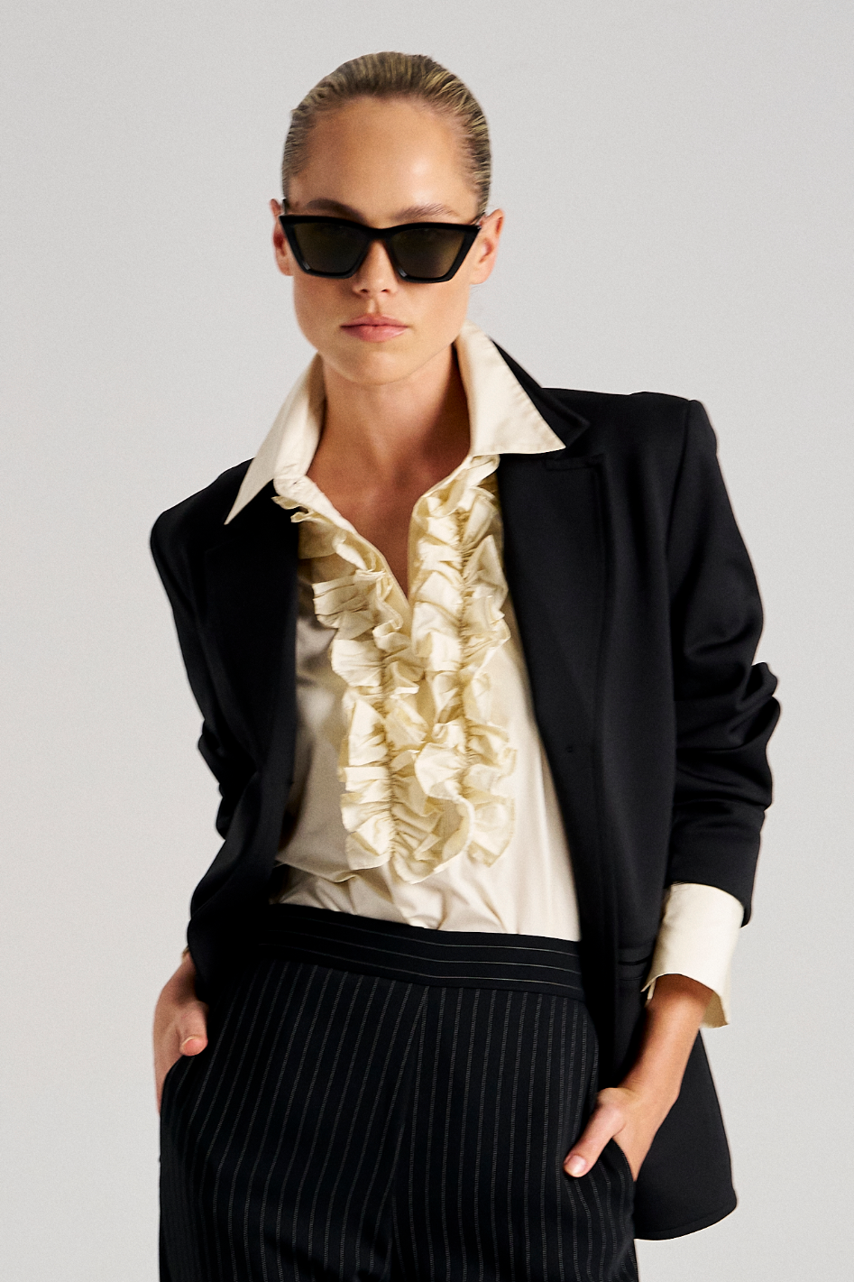 Mela Purdie Ruffle Resort Top in Vanilla Italian Taffeta