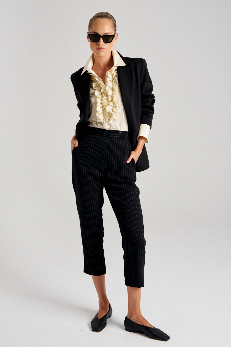 Mela Purdie Tapered Flat Pant in Suit Stripe