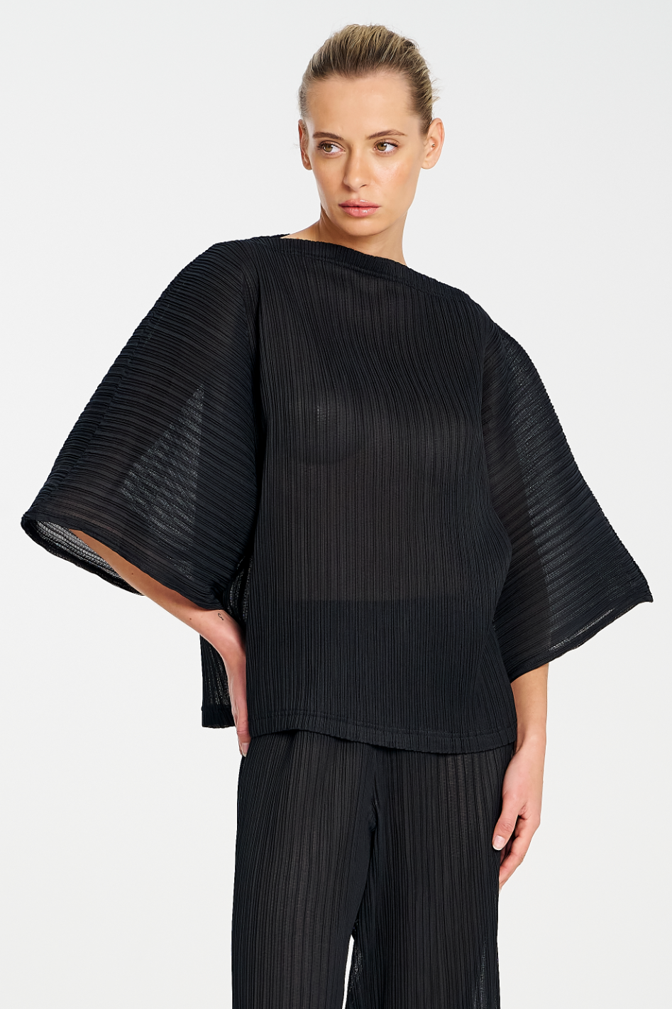 Mela Purdie Miso Shell | Miso Pleat Chiffon | Black