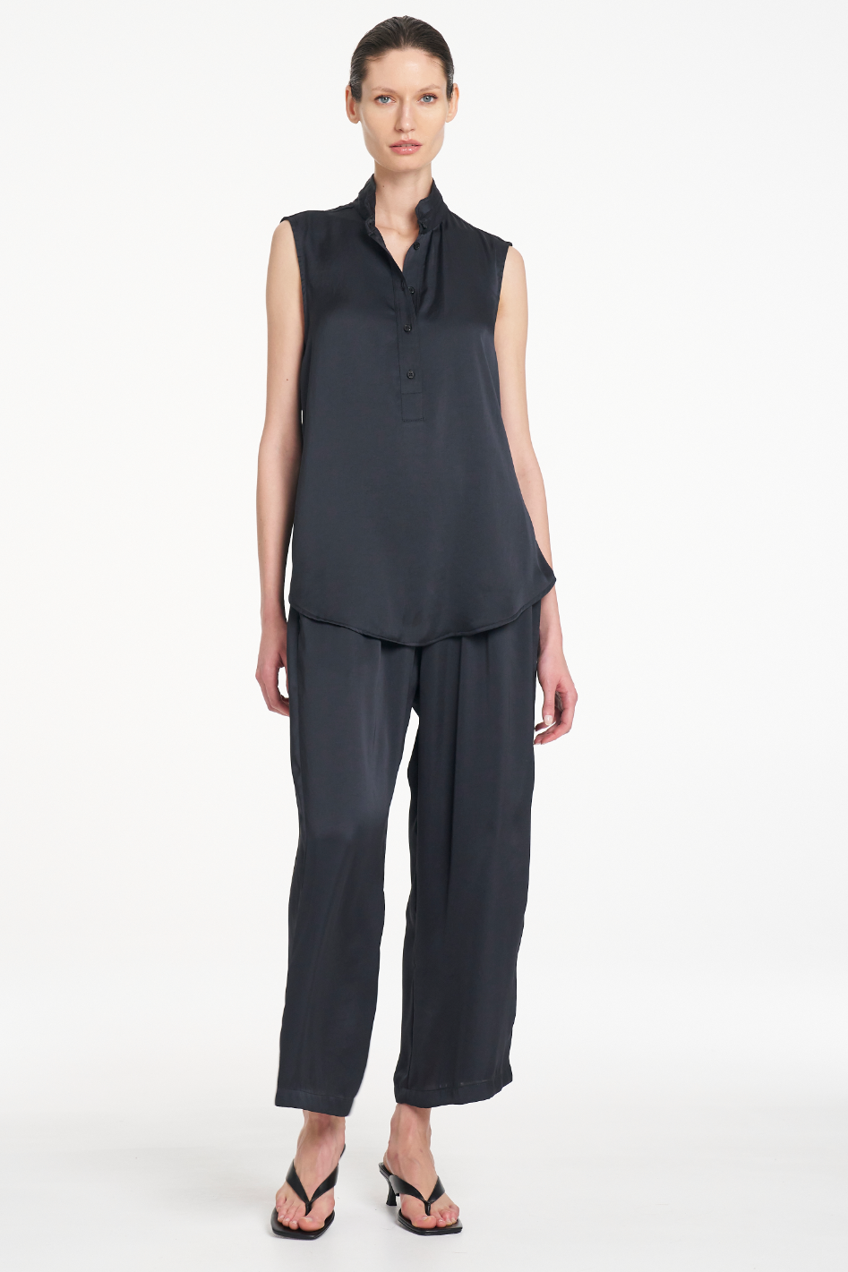Mela Purdie Pace Pant in Navy Mirror Satin