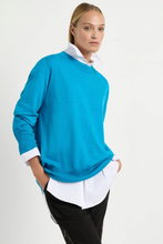 Load image into Gallery viewer, Mela Purdie Relaxed Pocket Shirt in White Microprene with Pace Sweater in Jewel
