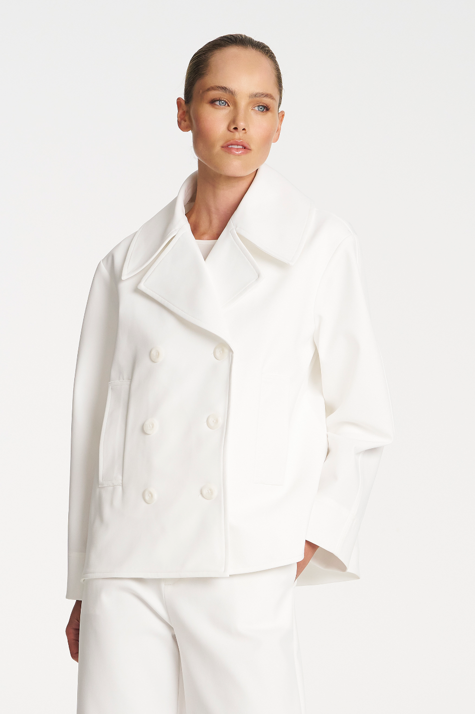 Mela Purdie Pea Jacket in White Ultra Knit