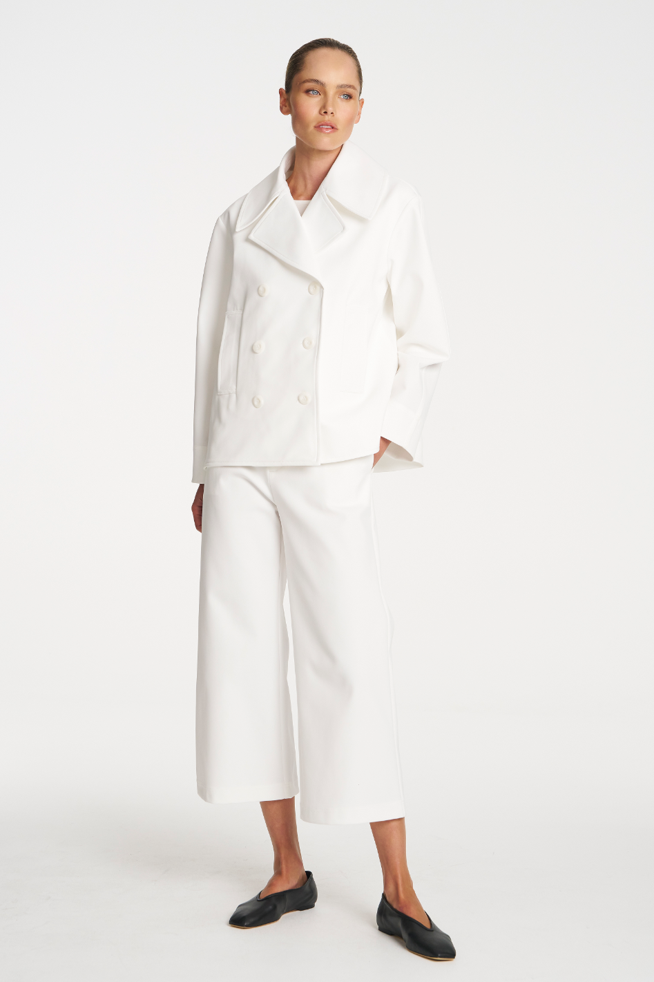 Mela Purdie Pea Jacket in White Ultra Knit