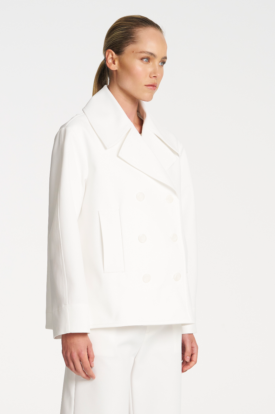 Mela Purdie Pea Jacket in White Ultra Knit